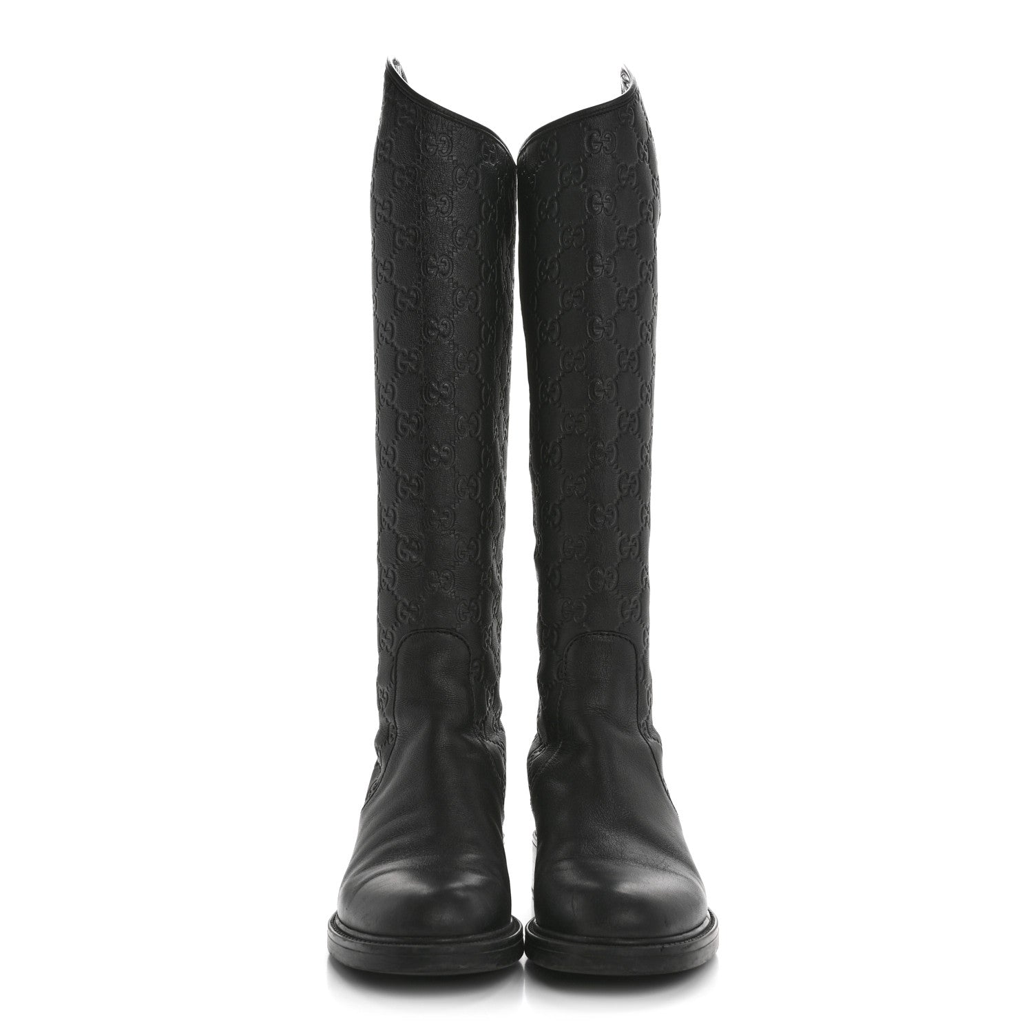 Gucci Guccissima Calfskin Miro Soft Knee High Riding Boots 35 Black