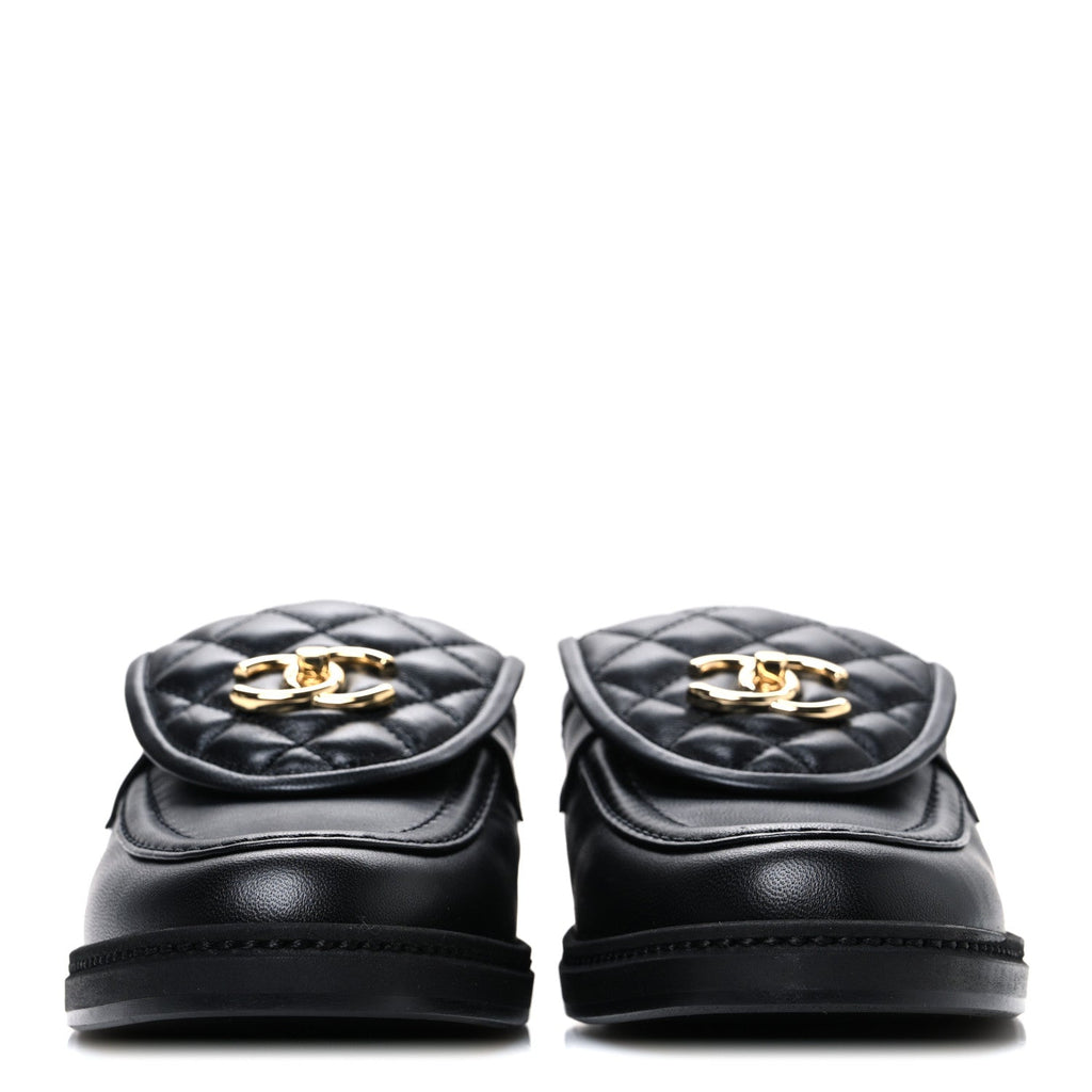 Lambskin Quilted CC Turnlock Mules 40 Black