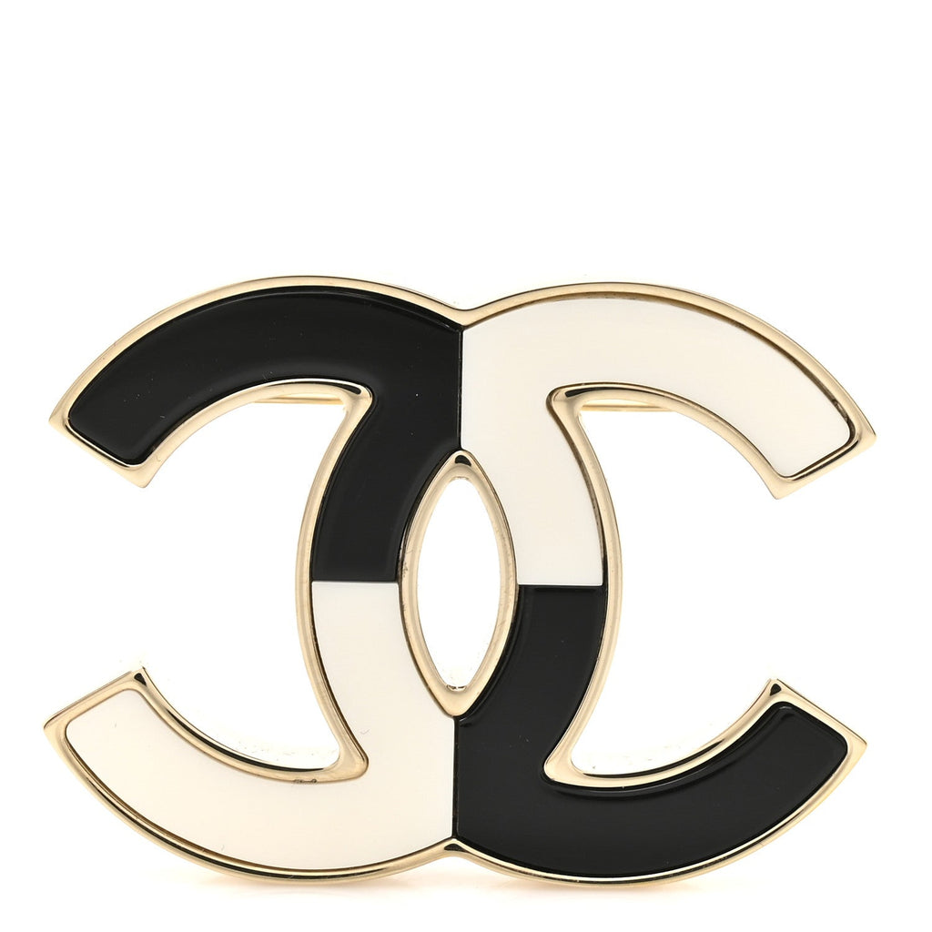 Enamel CC Brooch Black White Gold