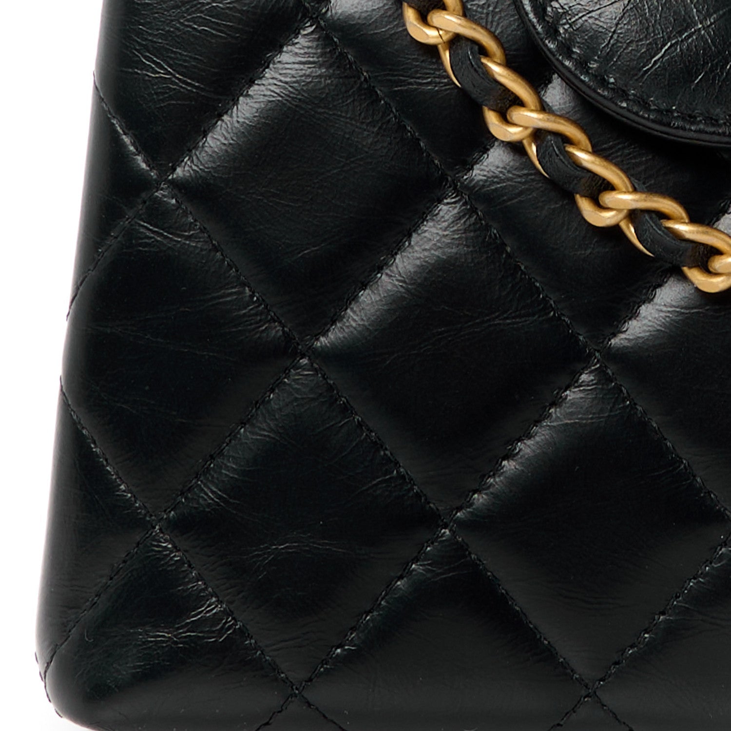 Chanel Shiny Aged Calfskin Quilted Nano Kelly Shopper Black