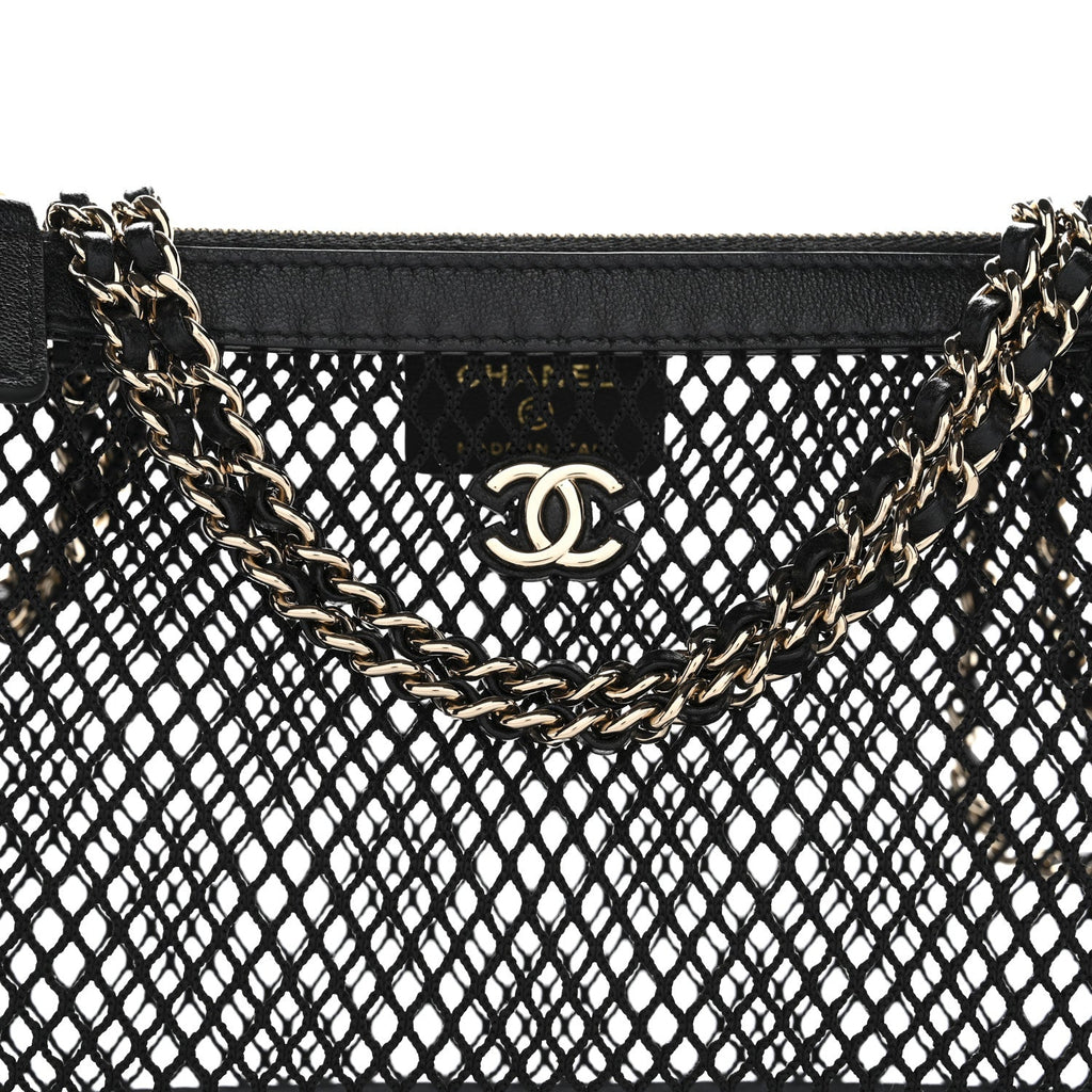 Chanel Mesh Shiny Lambskin Clutch With Chain Black