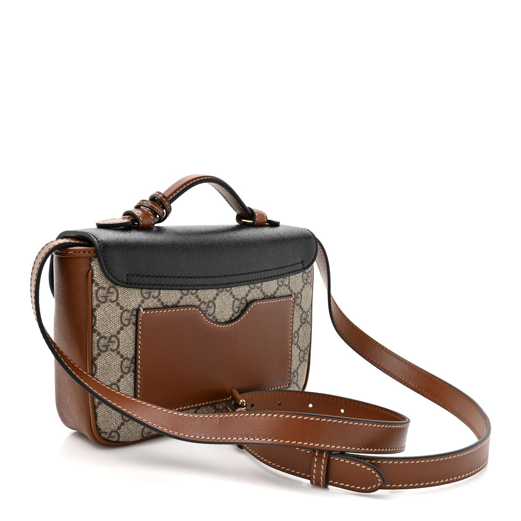 Gucci GG Supreme Monogram New Sakai Lux Calfskin Mini Padlock Flap Pocket Shoulder Bag Beige Ebony Black Cuir