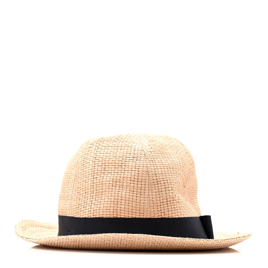 Gucci Straw Grosgrain Wide Brim Hat L Black