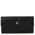 Caviar Quilted Large Gusset Flap Wallet Black