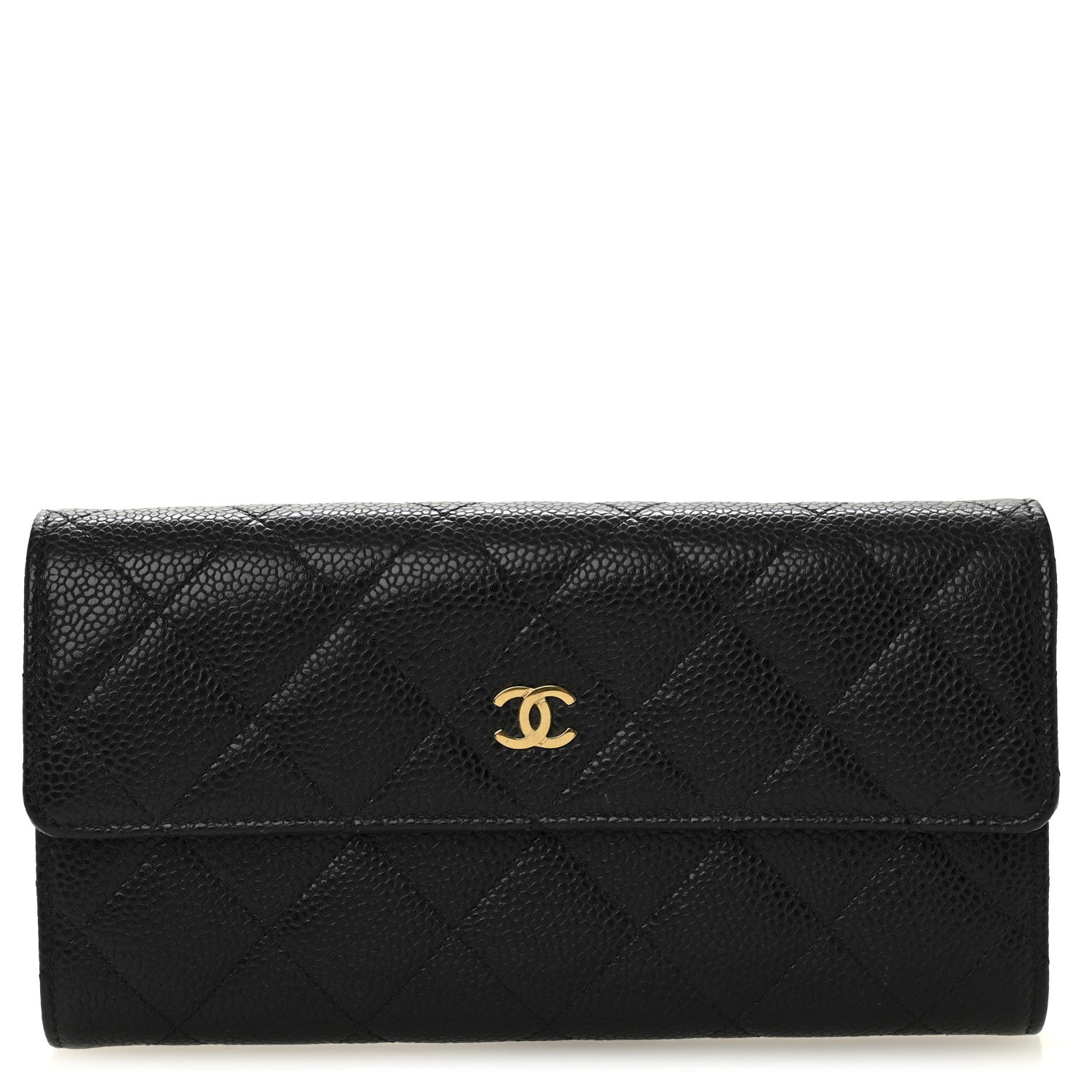 Caviar Quilted Large Gusset Flap Wallet Black