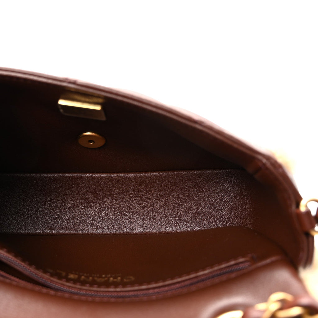 Chanel Shearling Lambskin Quilted Mini Furry Coco Flap Beige Dark Brown