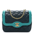 Chanel Lambskin Quilted Mini Two Tone Day Flap Navy Turquoise