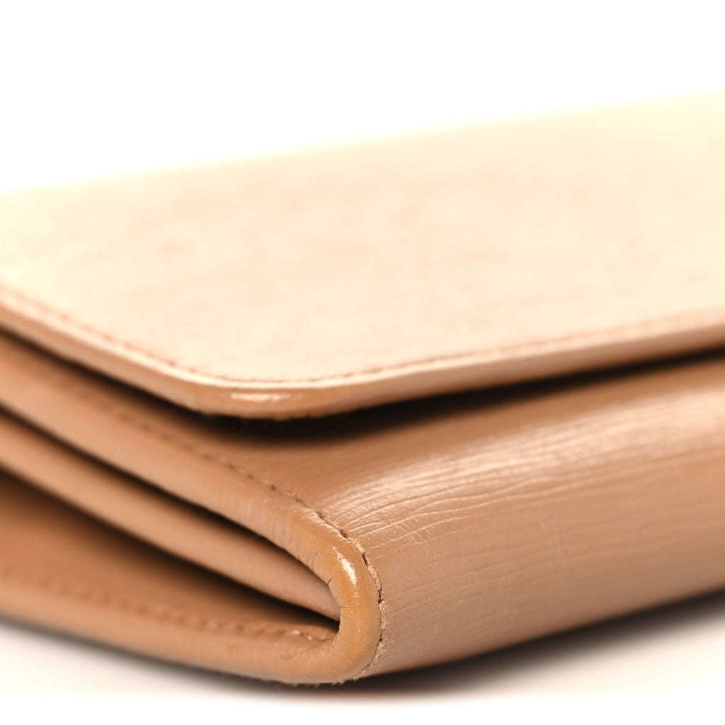 Prada Vitello Move Metal Oro Chain Wallet Caramel