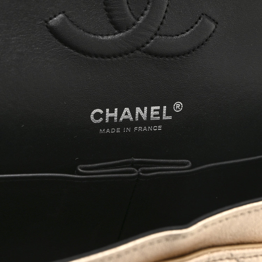 Chanel Metallic Lambskin Quilted Medium Double Flap Gold Black