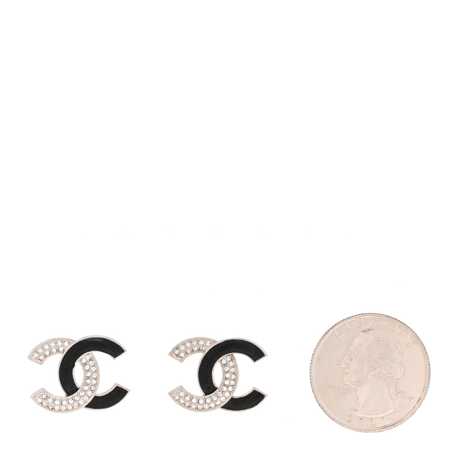 Crystal Enamel CC Earrings Silver Black