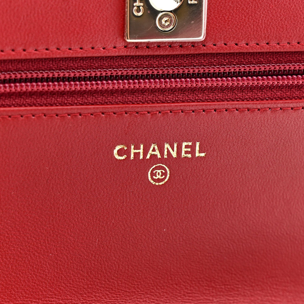 Chanel Lambskin Quilted Trendy CC Wallet On Chain WOC Red