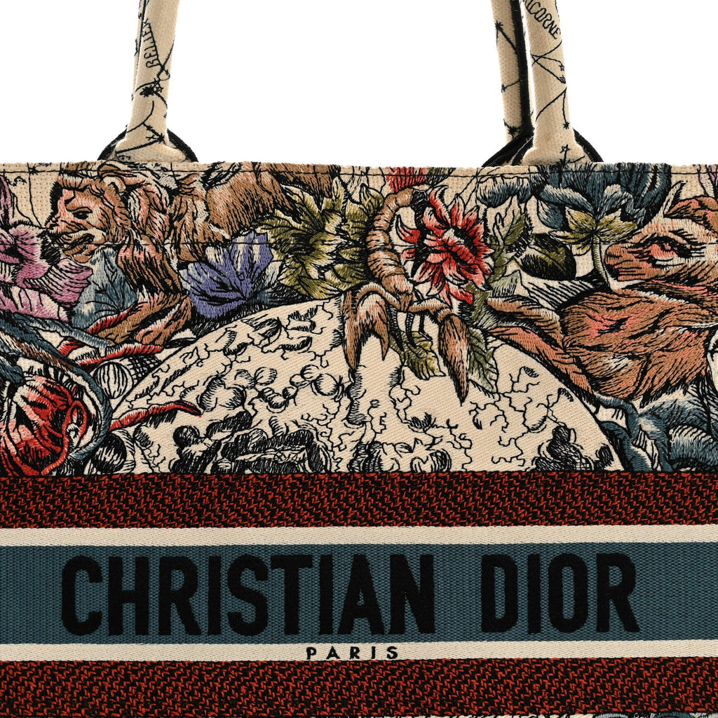Christian Dior Canvas Embroidered Large Zodiac Book Tote Latte Multicolor