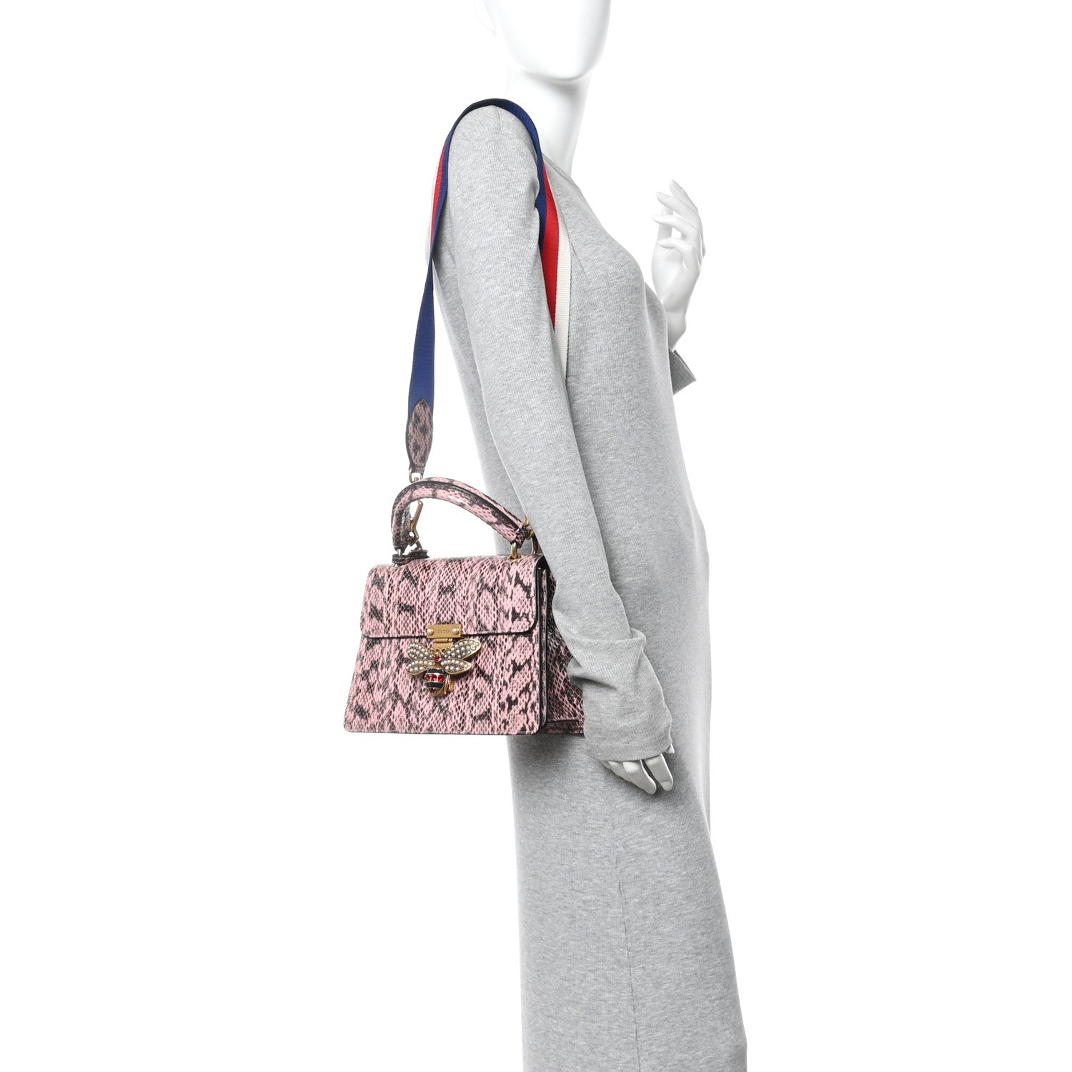 Gucci Snakeskin Sylvie Web Small Queen Margaret Top Handle Bag Pink