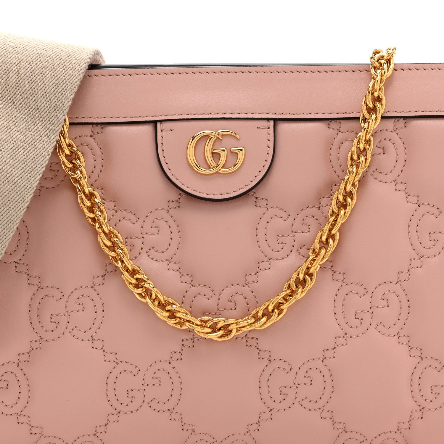 Gucci Calfskin GG Matelasse Small Slim Chain Shoulder Bag Perfect Pink Natural