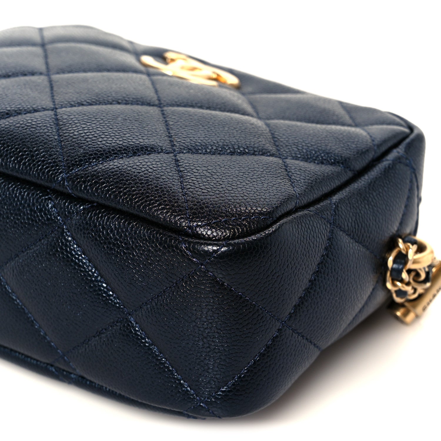 Chanel Shiny Caviar Quilted Chain Melody Camera Bag Dark Blue