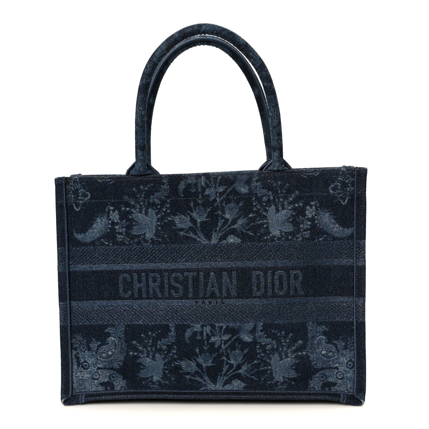 Christian Dior Denim Flowers Embroidered Medium Book Tote Blue