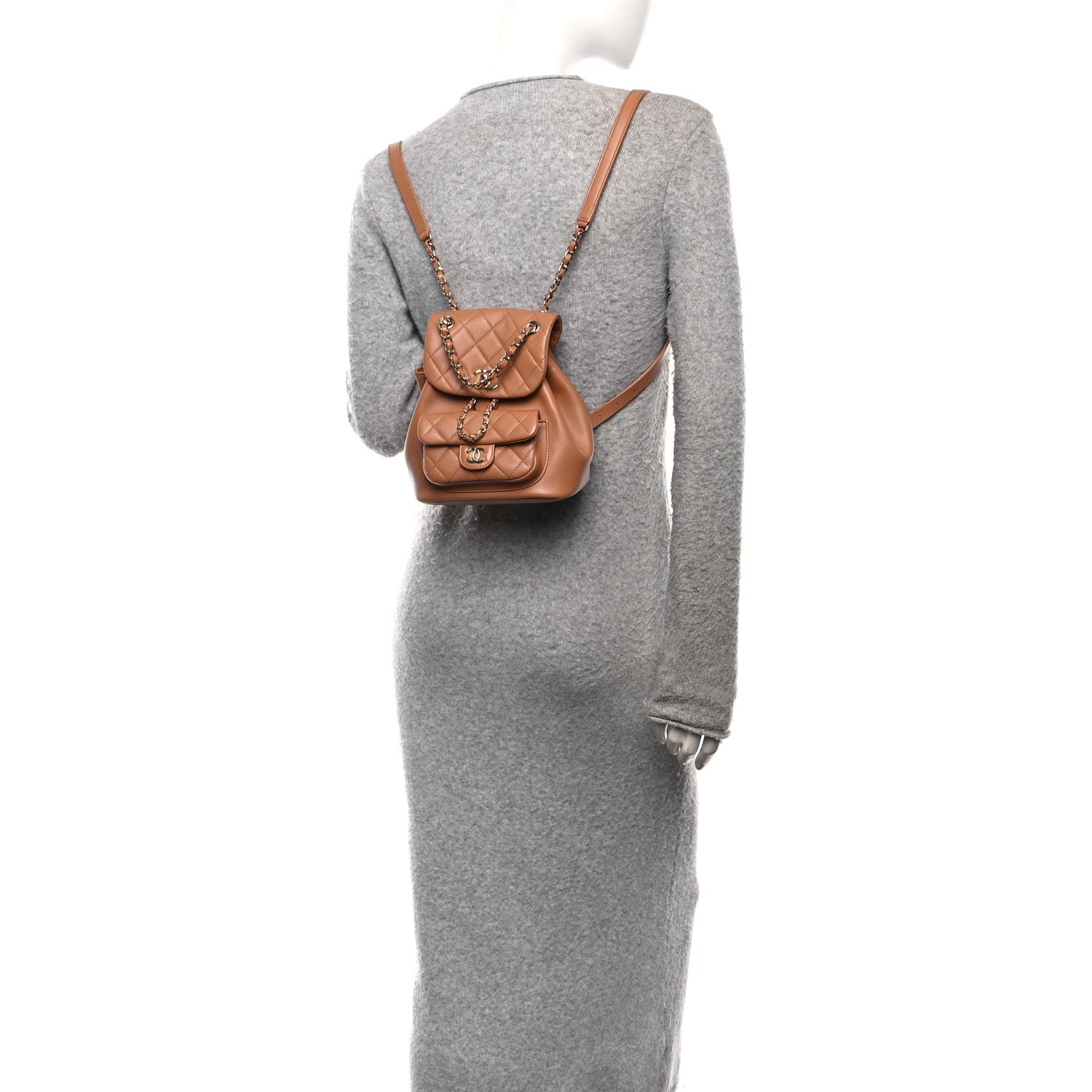 Chanel Quilted Small Duma Pockets Drawstring Backpack Light Brown