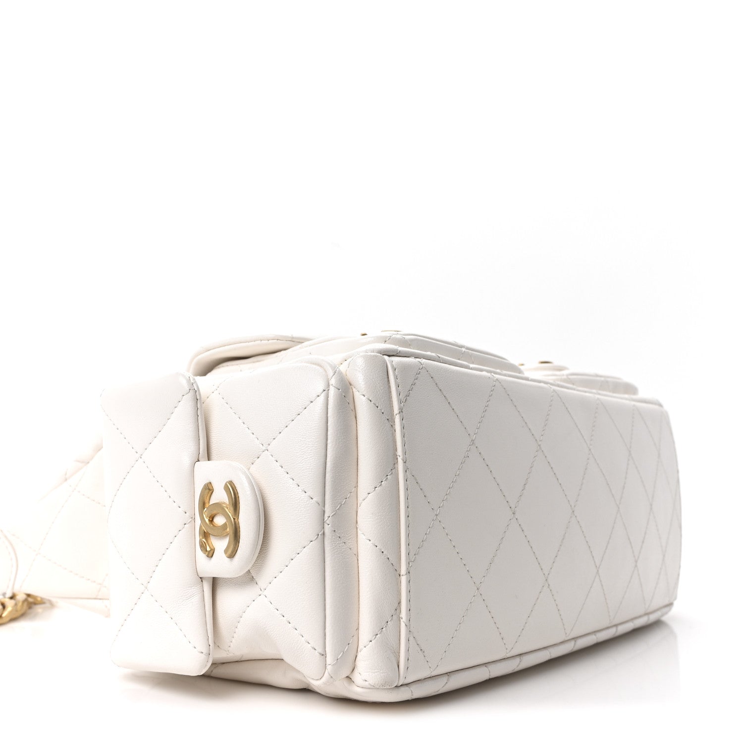 Chanel Shiny Lambskin Quilted Trendy Pockets Hobo White