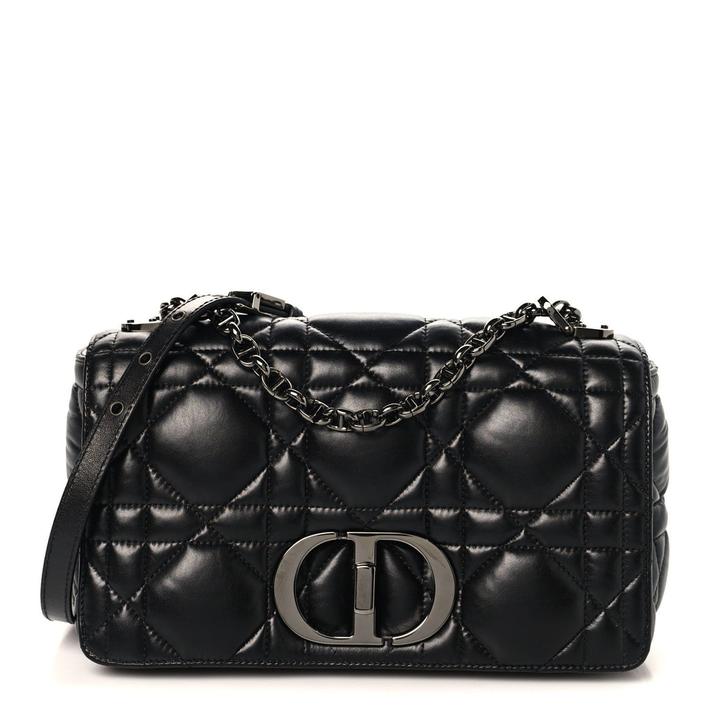 Christian Dior Calfskin Macrocannage Large Caro Bag Black