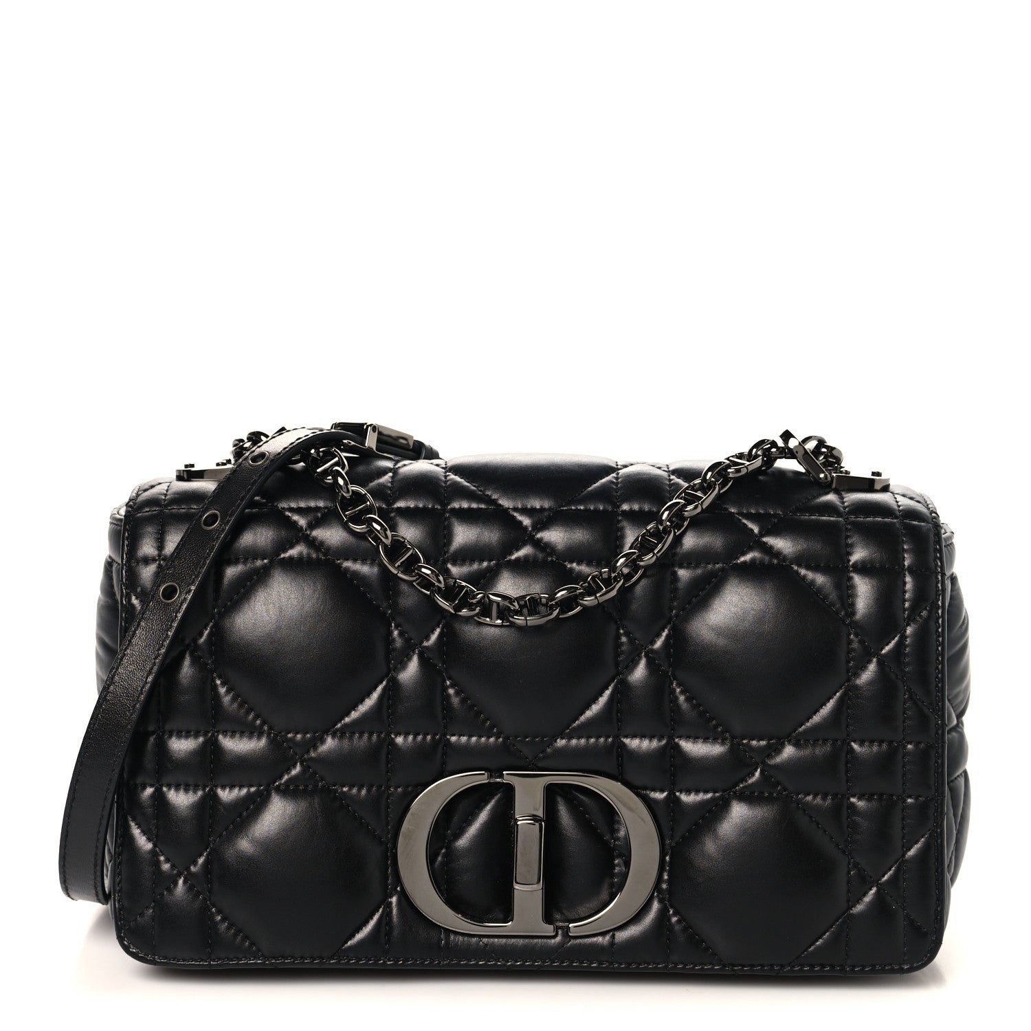 Christian Dior Calfskin Macrocannage Large Caro Bag Black