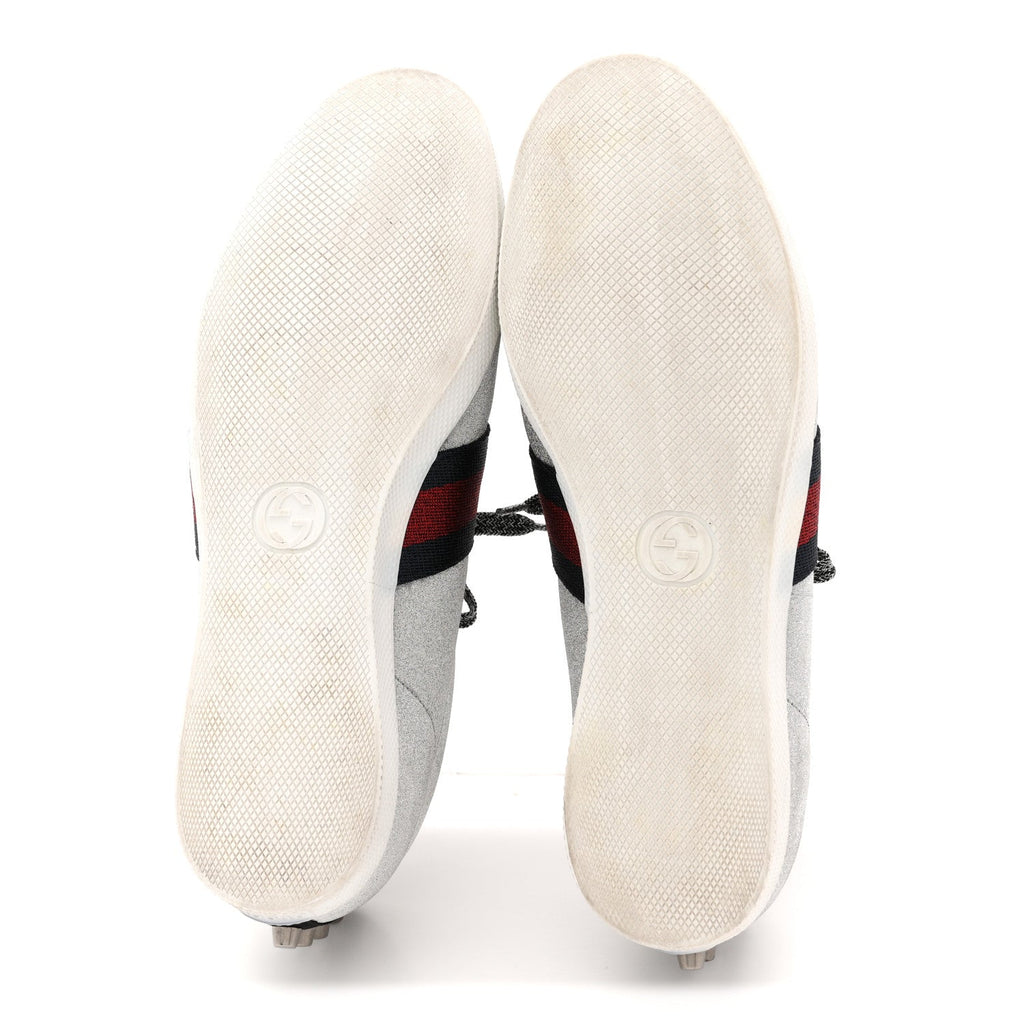Gucci Glitter Fabric Studded Web Mens Sneakers 9 Silver