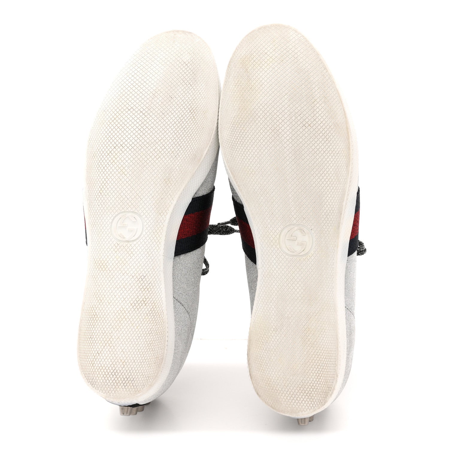 Gucci Glitter Fabric Studded Web Mens Sneakers 9 Silver