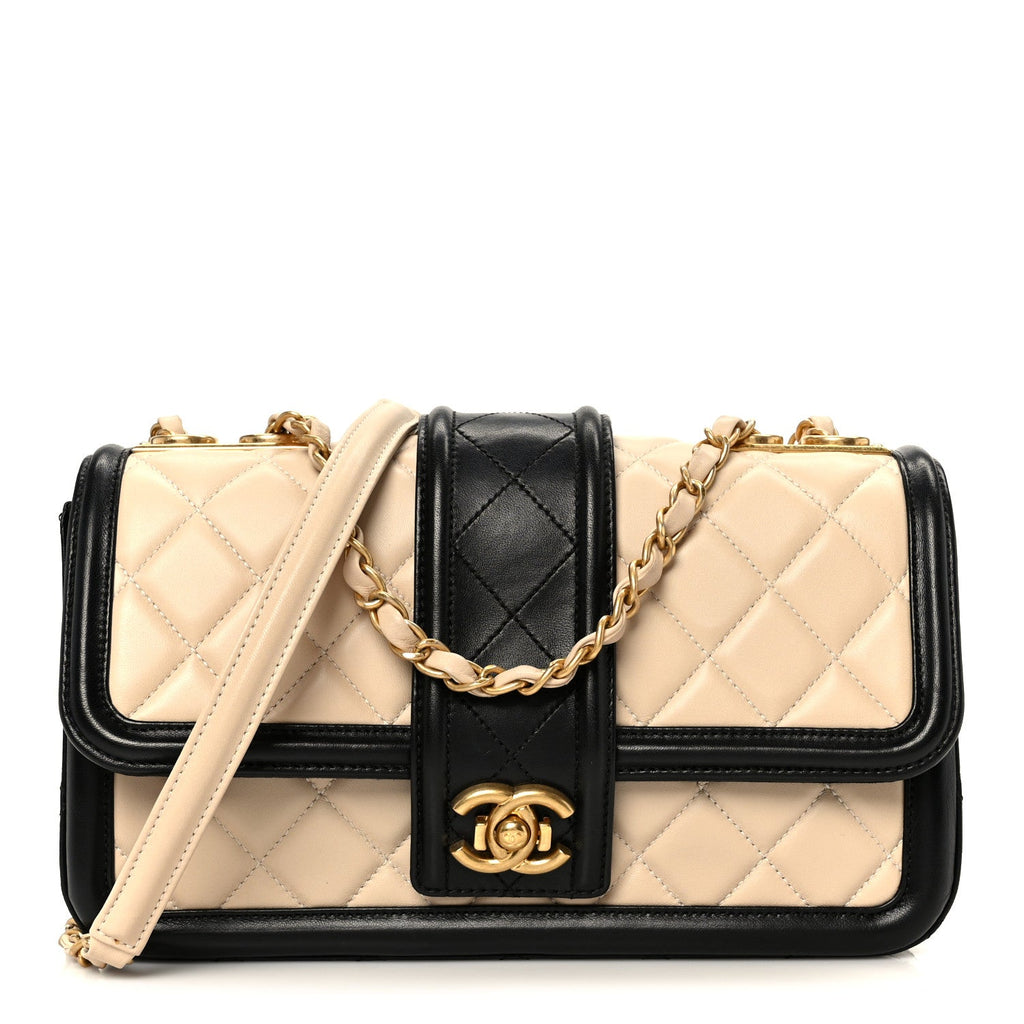 Chanel Lambskin Quilted Medium Elegant CC Flap Beige Black