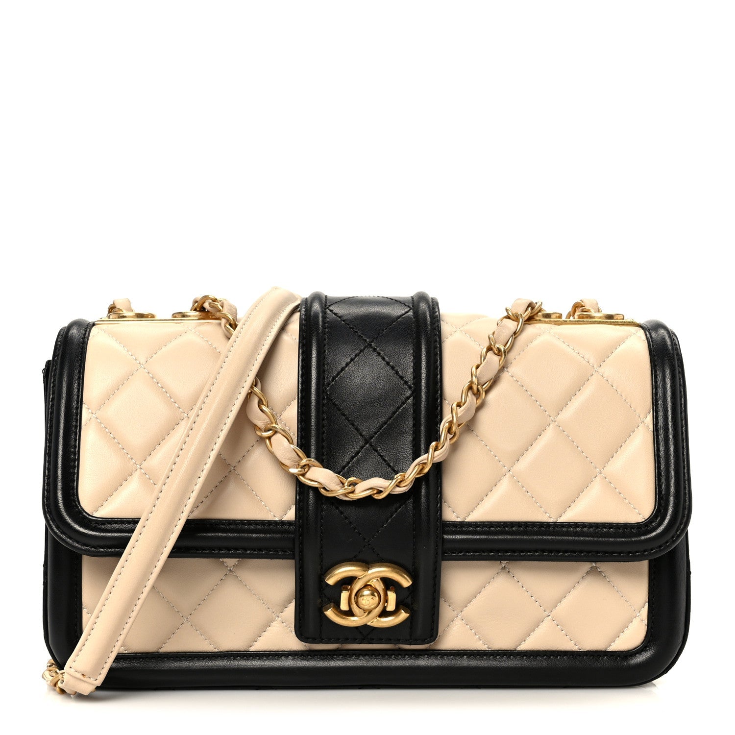 Chanel Lambskin Quilted Medium Elegant CC Flap Beige Black