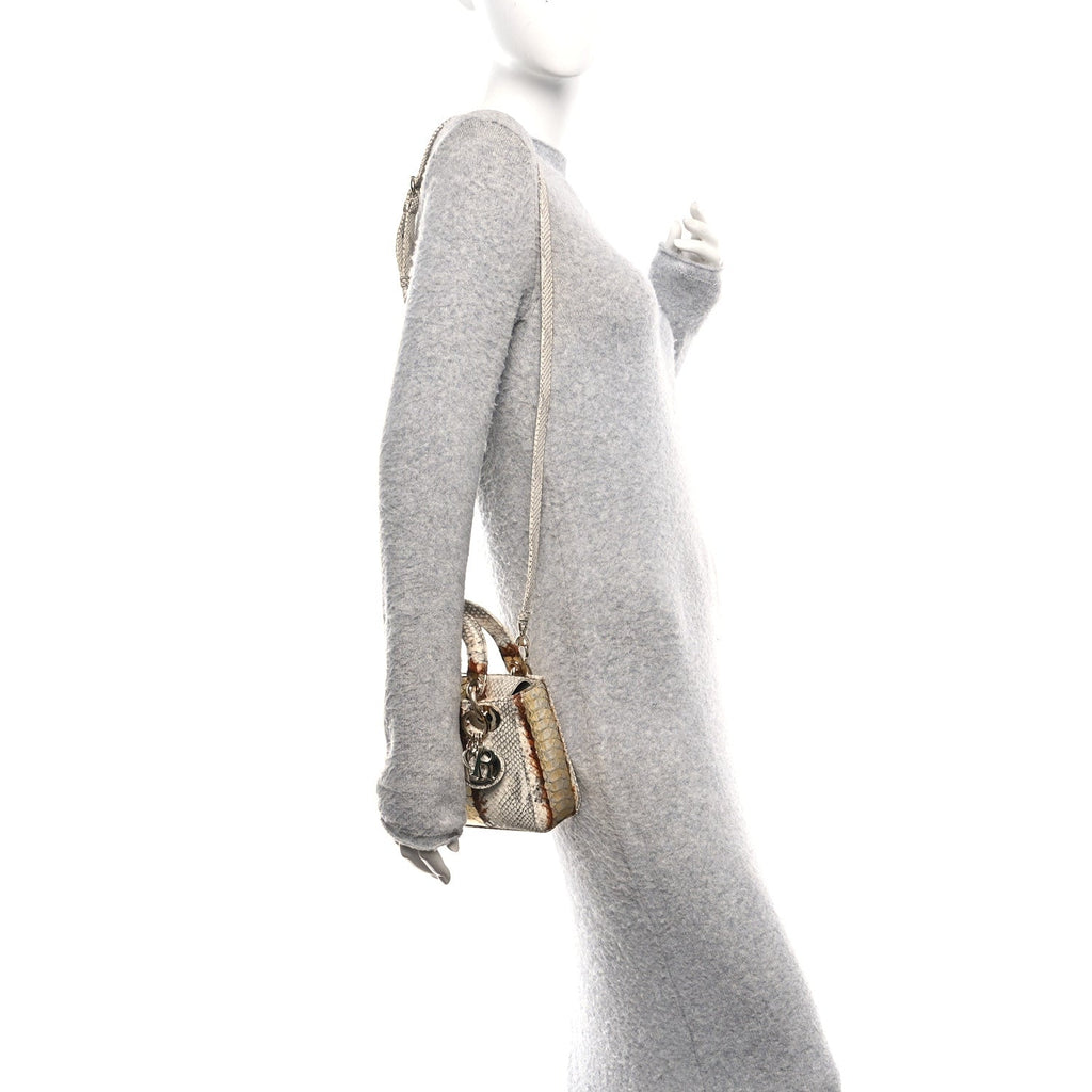 Christian Dior Snakeskin Mini Lady Dior Beige Gold