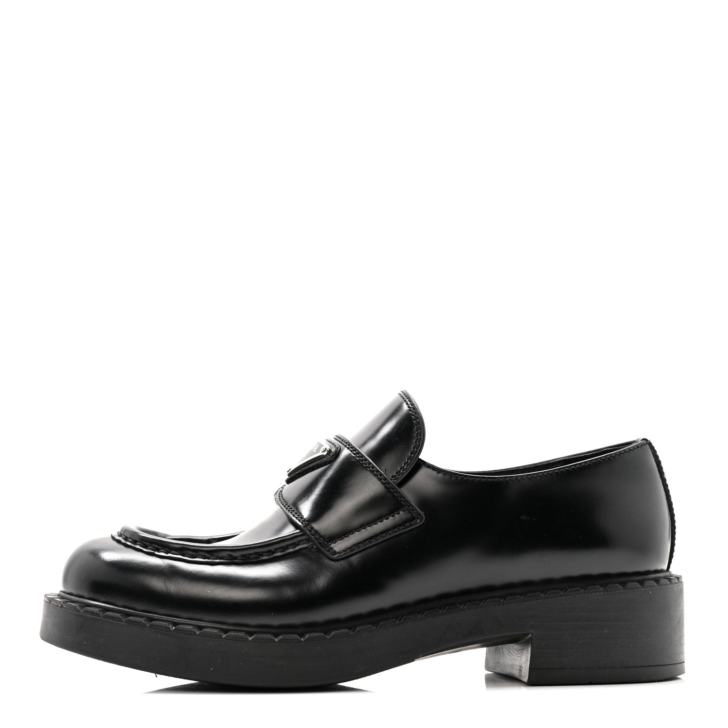 Prada Spazzolato Metal Triangle Logo 50mm Loafers 37.5 Black