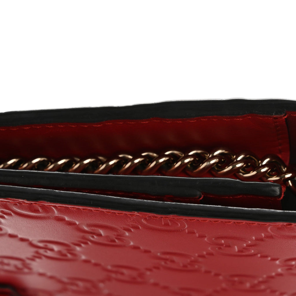 Gucci Guccissima Signature Bowy Chain Wallet Hibiscus Red