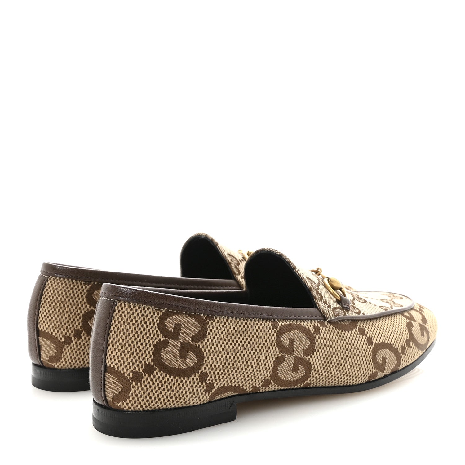 Gucci Monogram Jumbo GG Malaga Kid Horsebit Womens Jordaan Loafers 36.5 Camel Ebony New Acero Beige