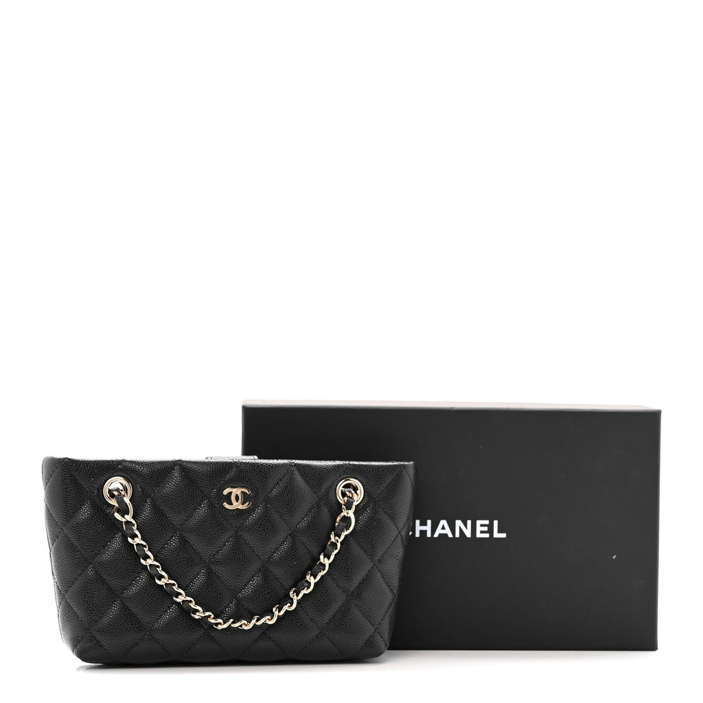 Chanel Caviar Quilted Classic Clutch Tote With Chain Black