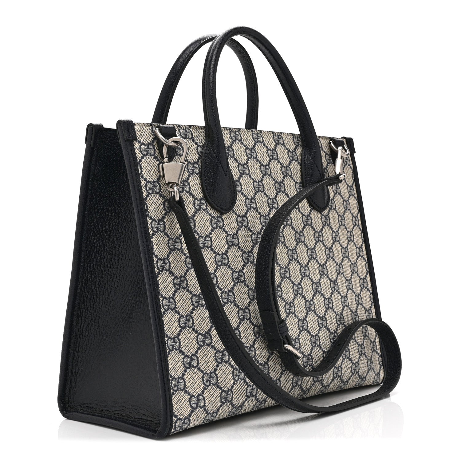 Gucci GG Supreme Monogram Textured Dollar Calfskin Small Retro Interlocking G Tote Bag Beige Blue