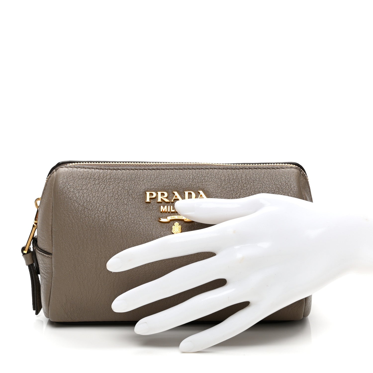 Prada Vitello Daino Cosmetic Pouch Argilla