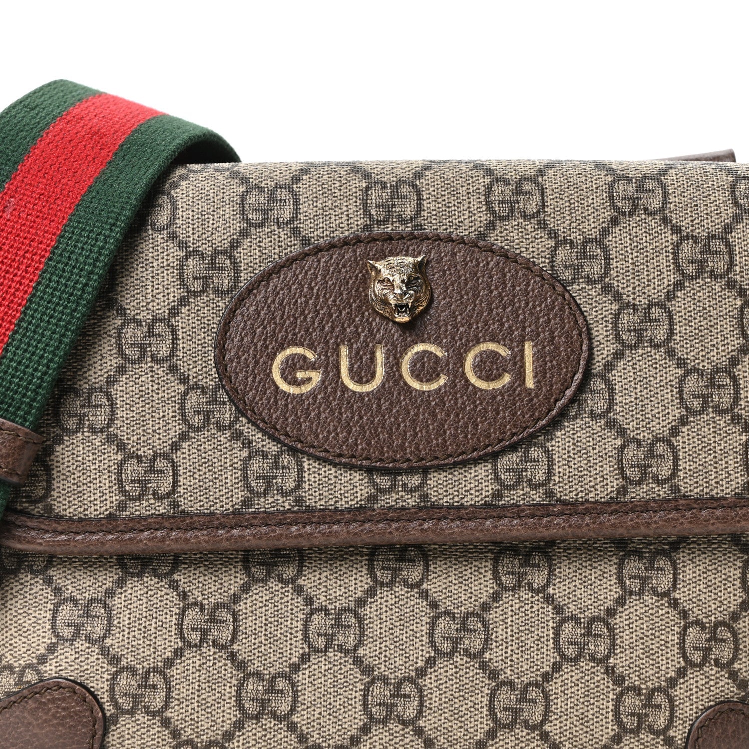 Gucci GG Supreme Monogram Web Small Neo Vintage Double Flap Messenger Bag Beige New Acero