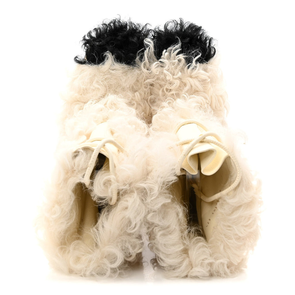 Chanel Shearling Sheepskin High Boots 37.5 Ivory Black