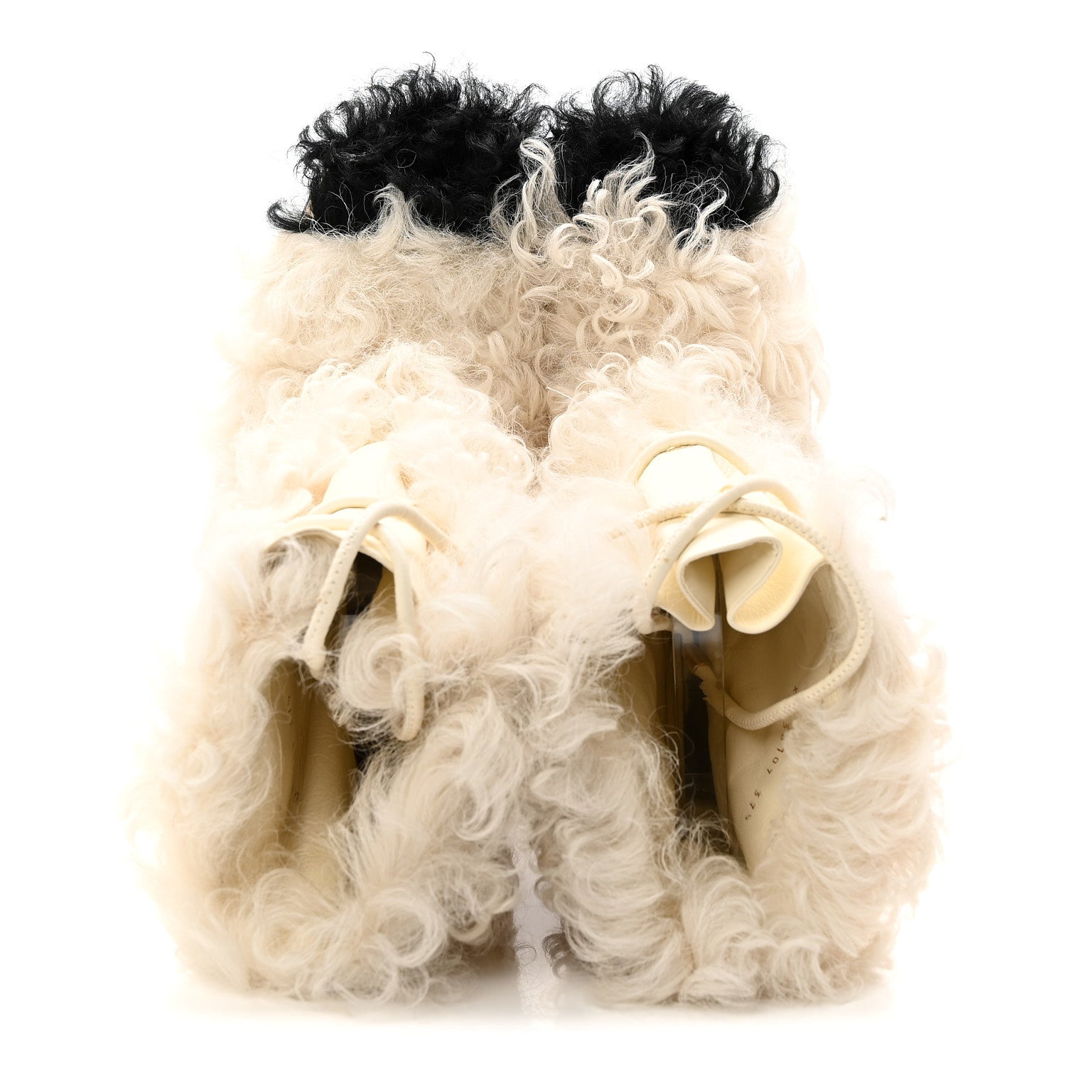Chanel Shearling Sheepskin High Boots 37.5 Ivory Black