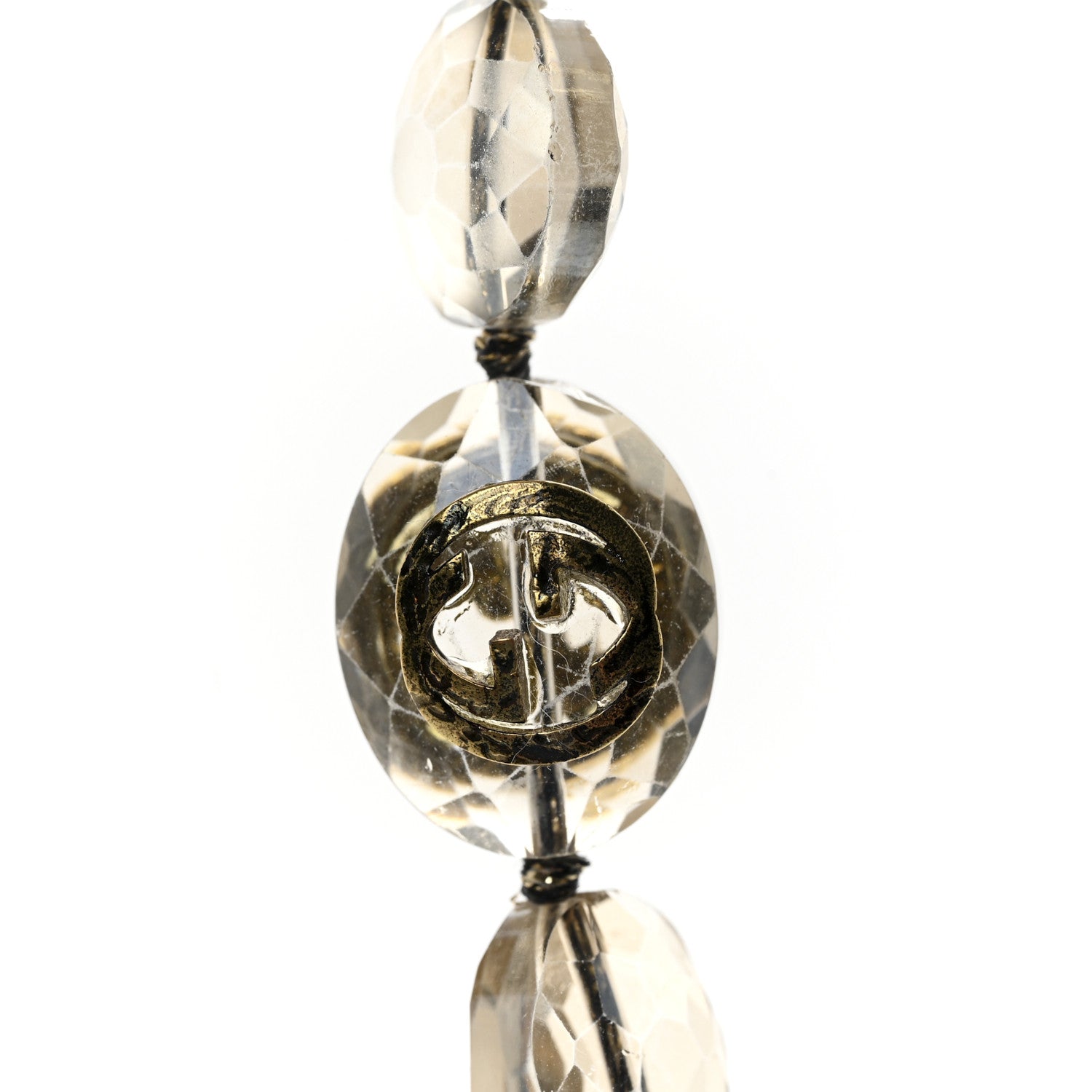 Gucci Metal Crystal Bead Flower Long Necklace Gold