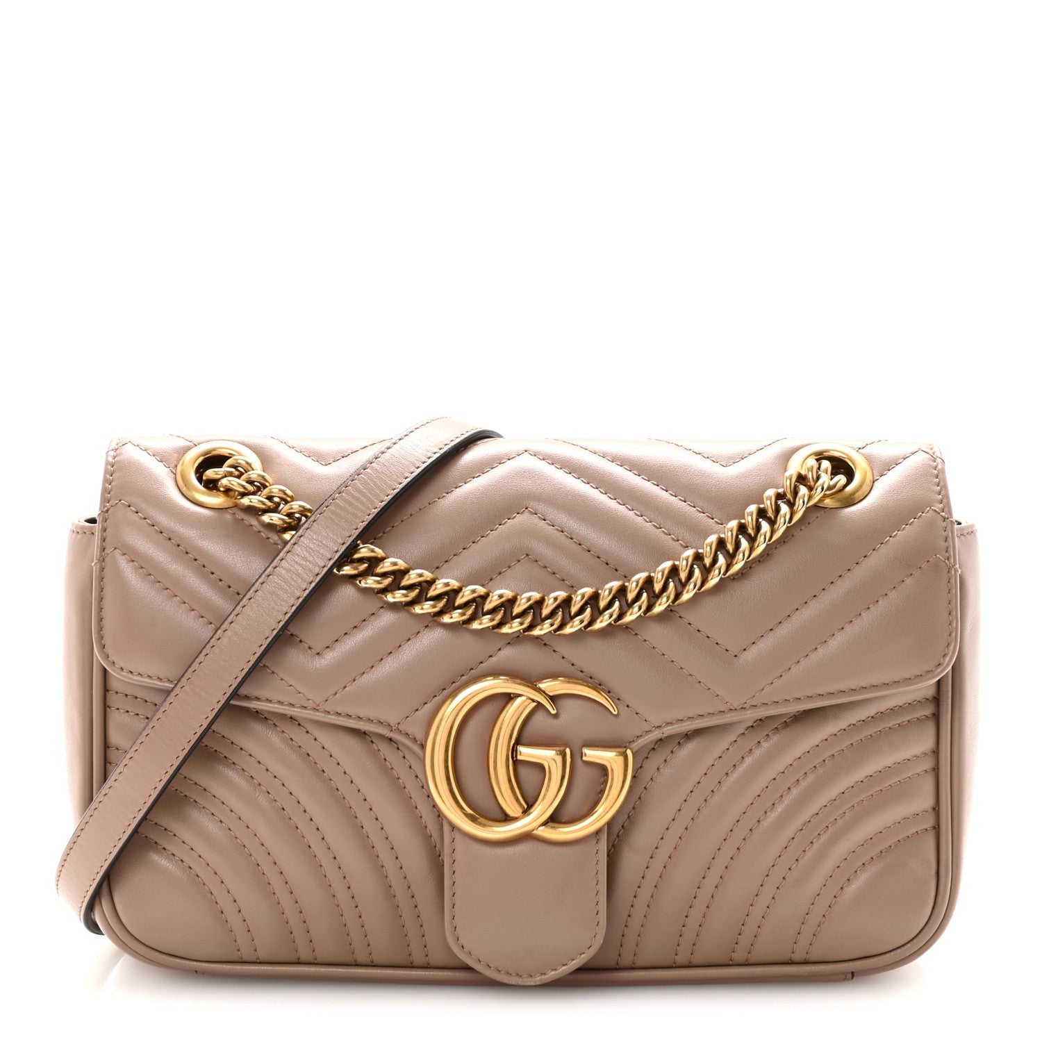 Gucci Calfskin Matelasse Small GG Marmont Shoulder Bag Porcelain Rose