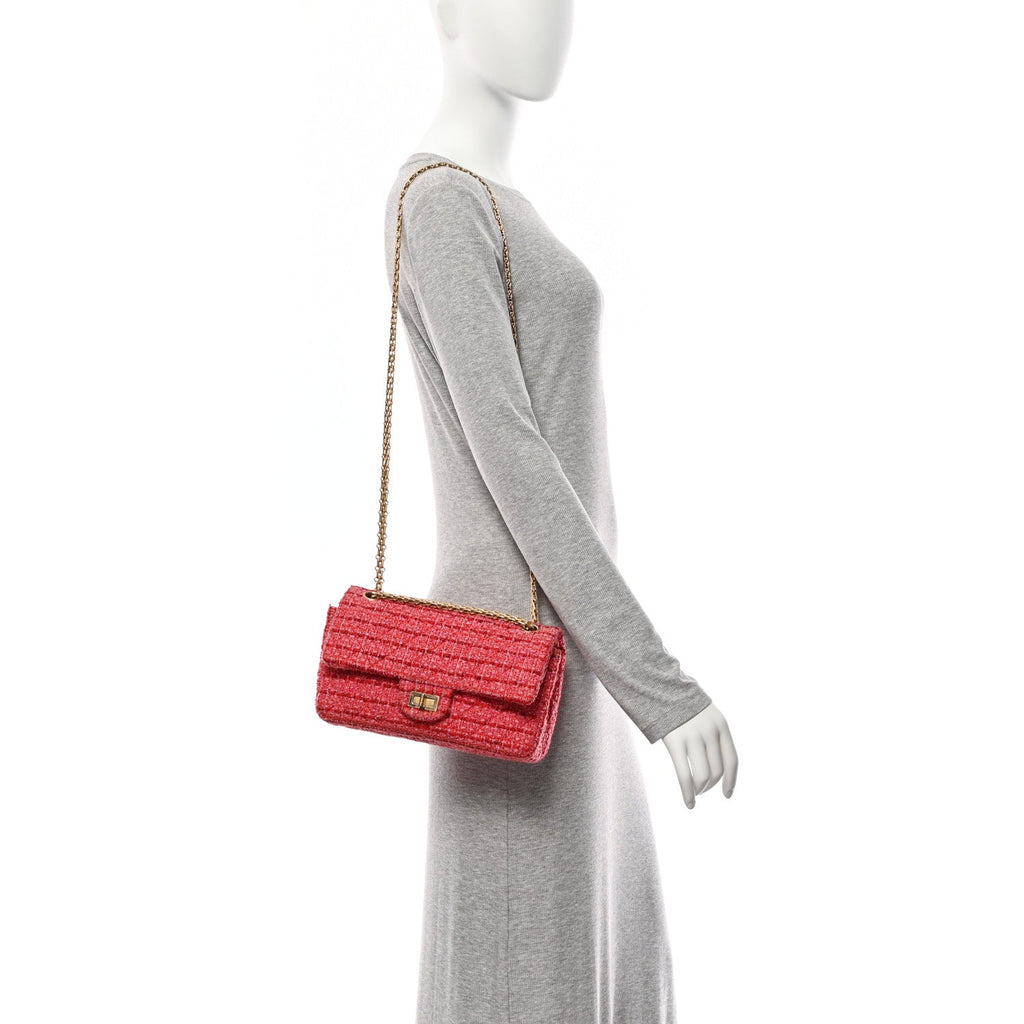 Chanel Tweed Quilted 2.55 Reissue 225 Flap  Red Pink Multicolor