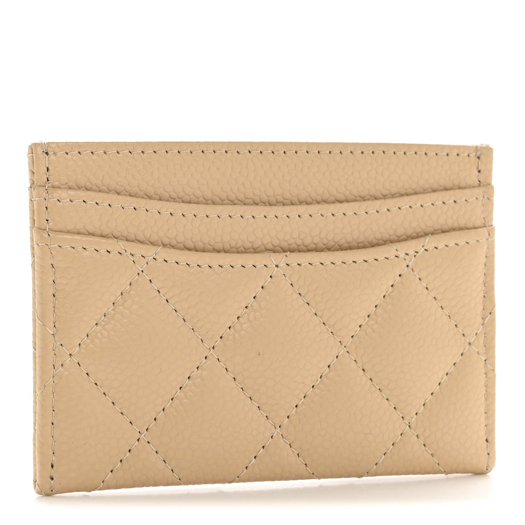 Caviar Quilted Card Holder Beige