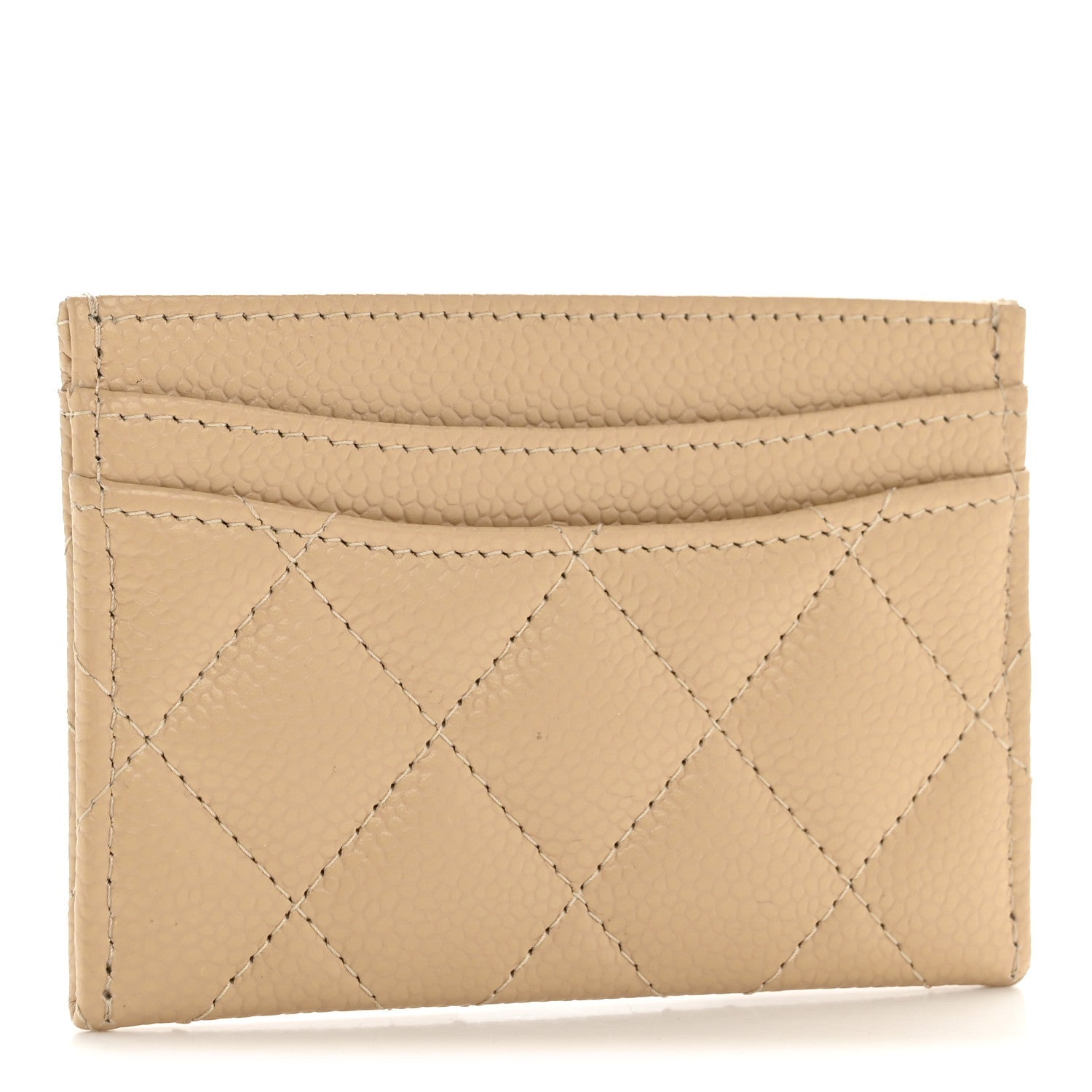 Caviar Quilted Card Holder Beige