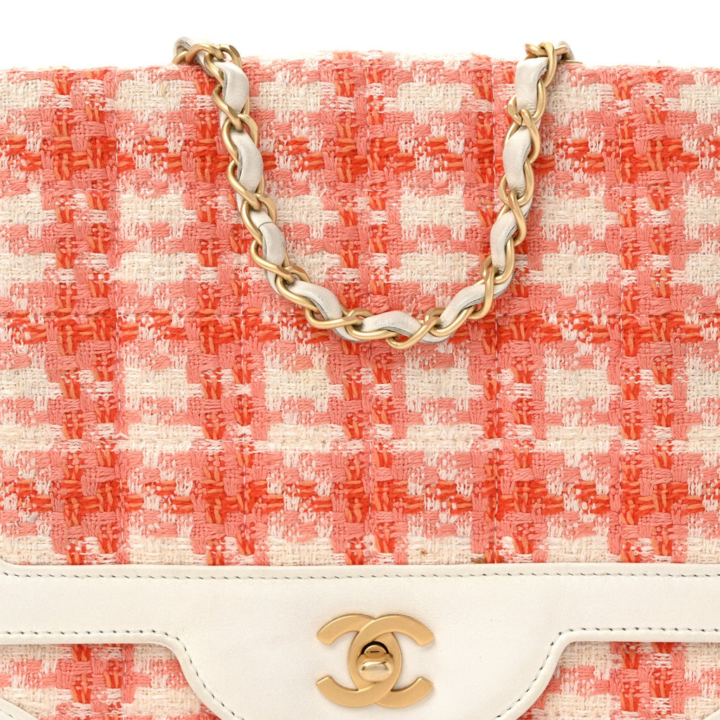 Chanel Tweed Calfskin Square Flap Bag Orange White
