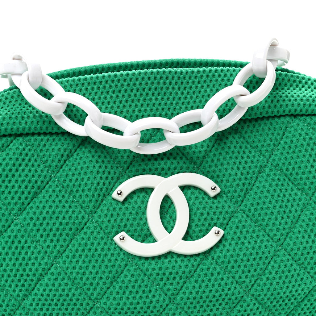 Chanel Mesh Fabric Quilted Camera Bag Green White