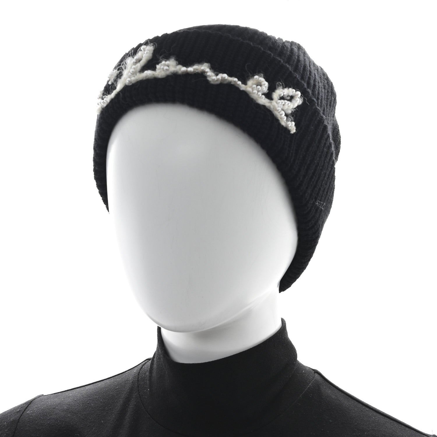 Cashmere Logo Beanie Hat Black White