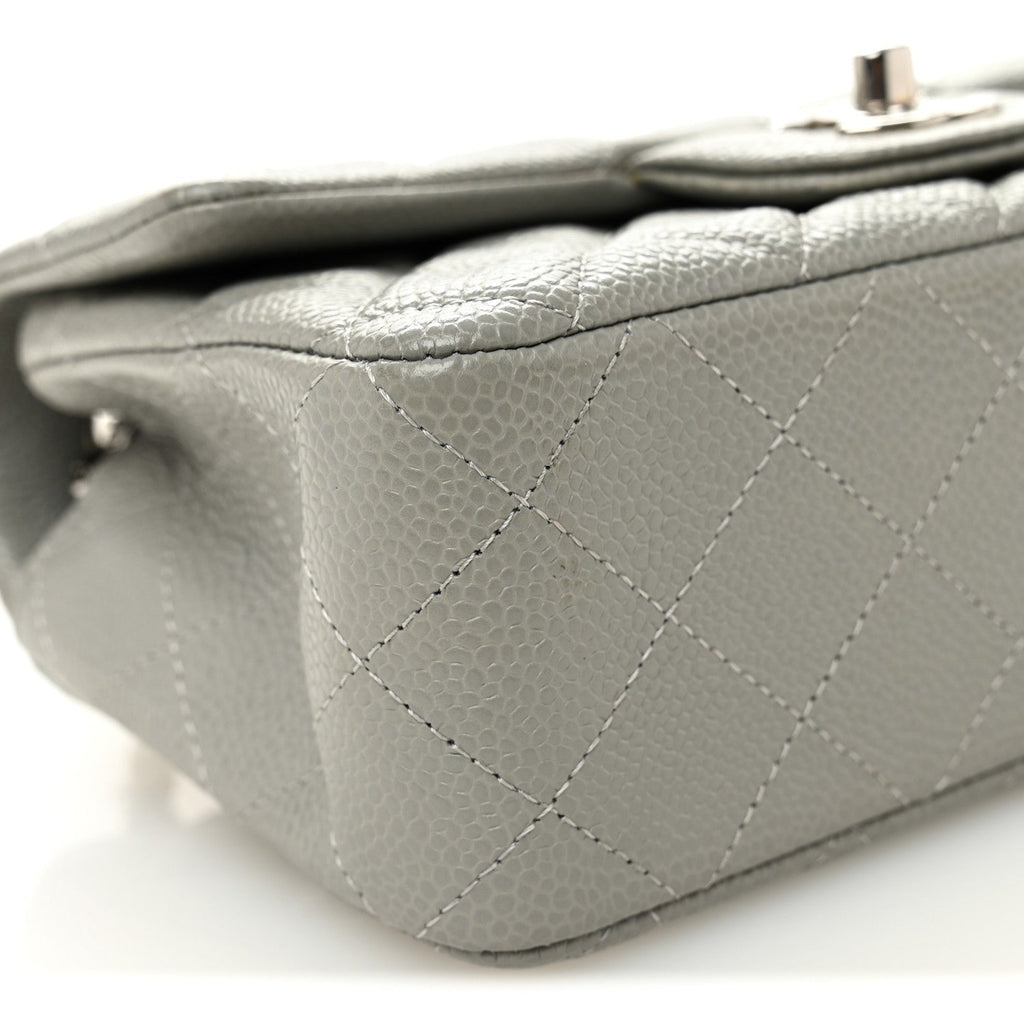 Chanel Caviar Quilted Mini Rectangular Flap Light Grey