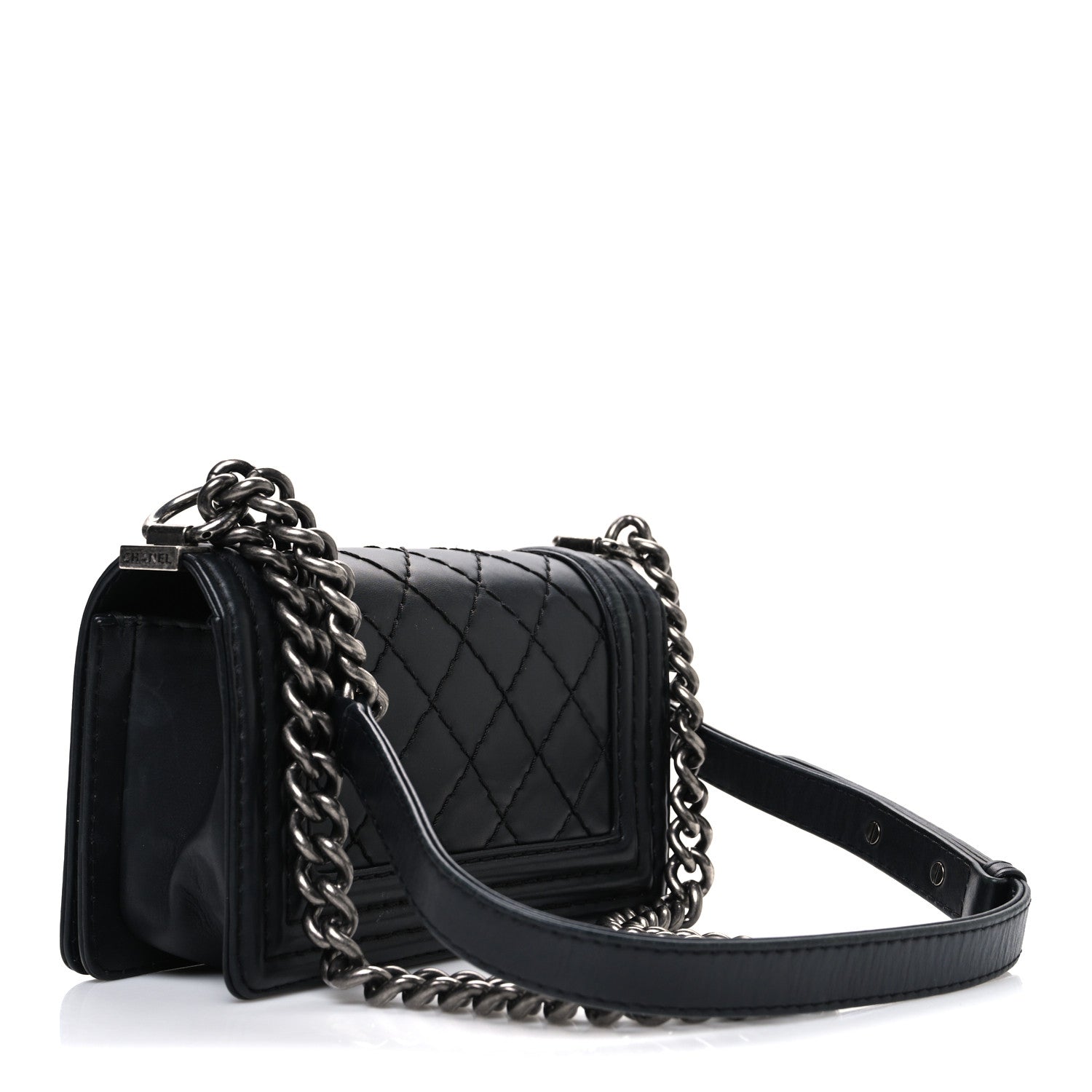 Chanel Calfskin Double Stitch Small Boy Flap Black