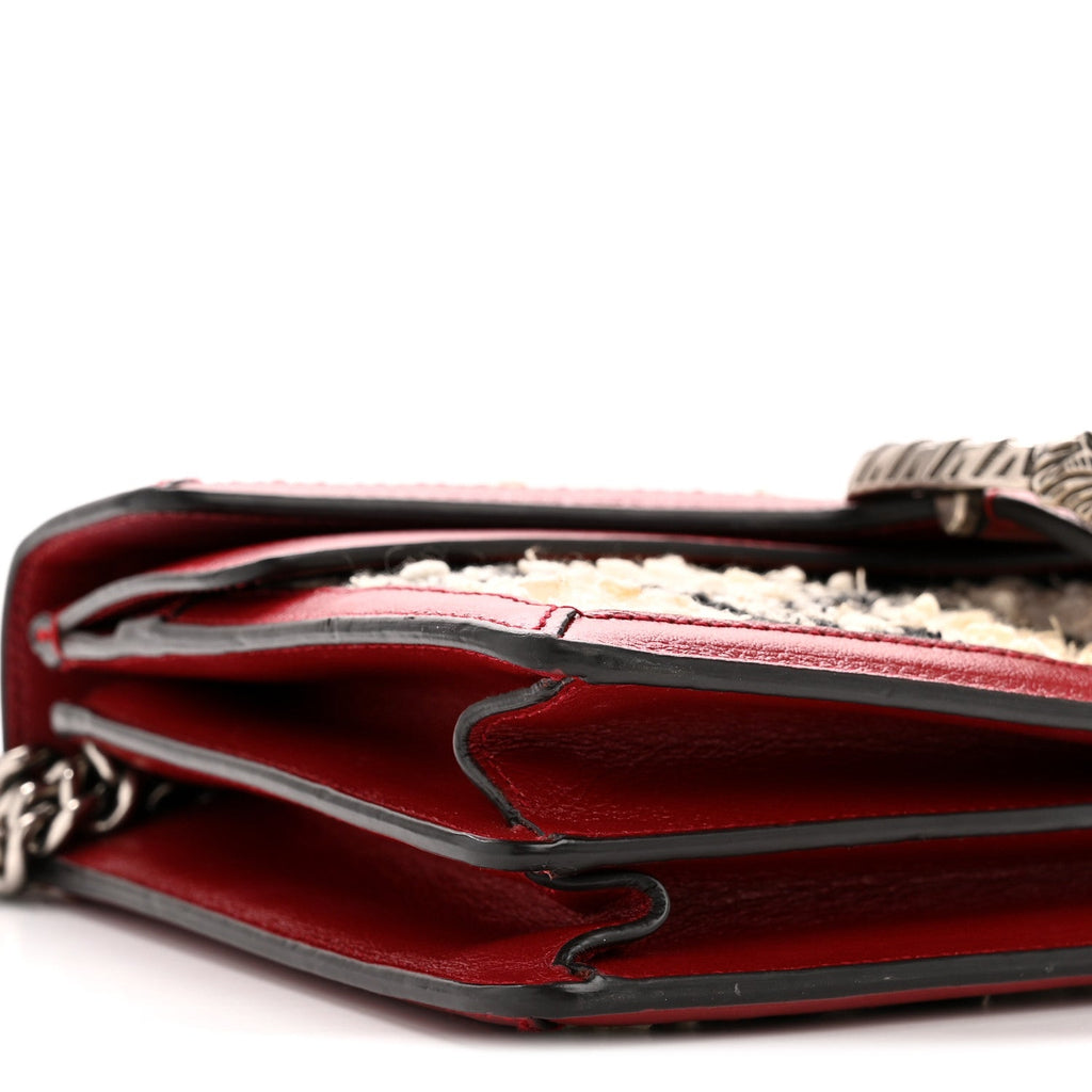 Gucci Tweed GG Monogram Small Dionysus Shoulder Bag White Black Romantic Cherry