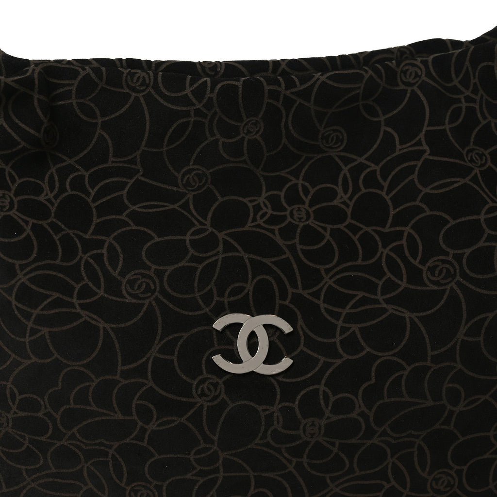 Chanel Suede Camellia Hobo Bag Black